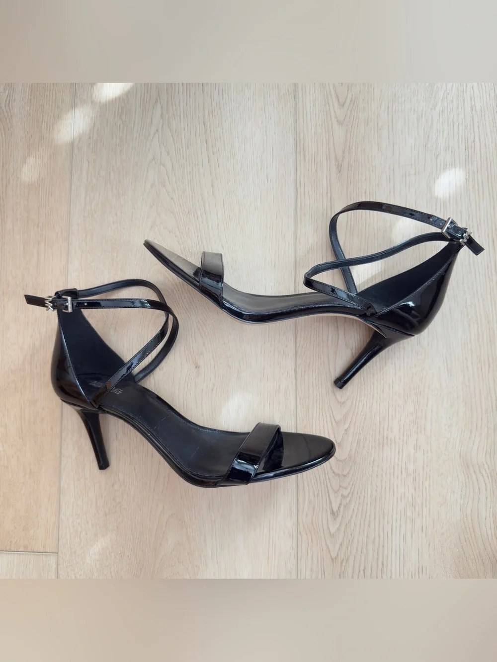 MICHAEL Michael Kors Ava Mid Patent Leather Strappy Sandal Black Size 10